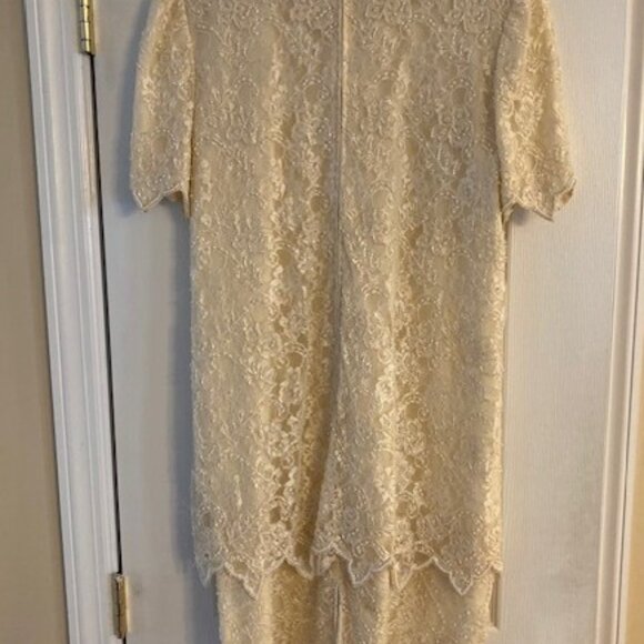 BRILLIANTE by JA Pearl Lace Formal Party Tiered Dress Ivory W Sleeves Size Large - Picture 5 of 15